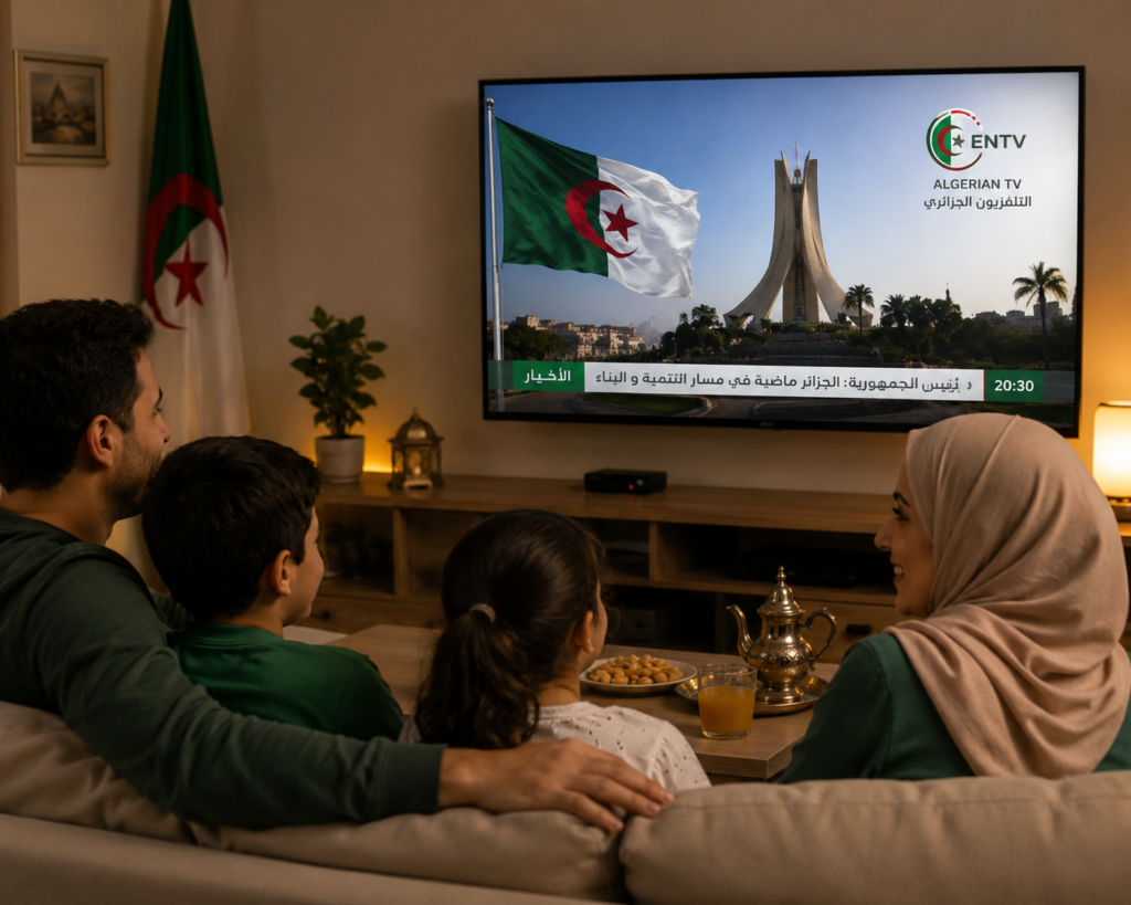 Family watching ENTV Algerian channels at home