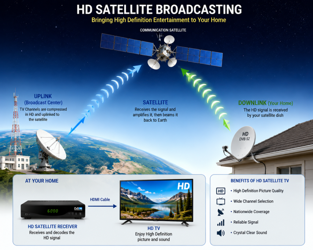 Modern DVB-S2 HD satellite broadcasting technology