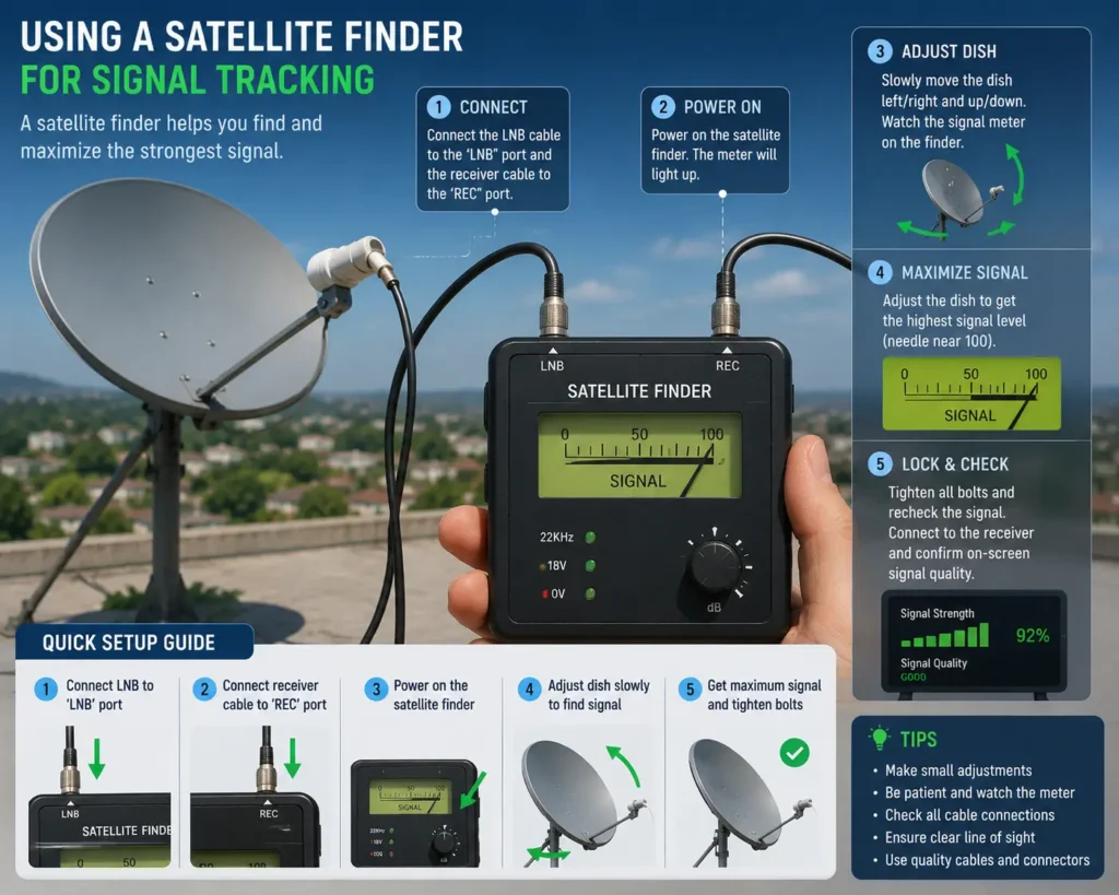 Using a satellite finder for signal tracking